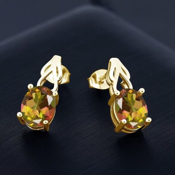 18K Yellow Gold 925 with 3.60 Cttw Mango Mystic Topaz Oval Post Drop Earrings - Picture 2 of 4